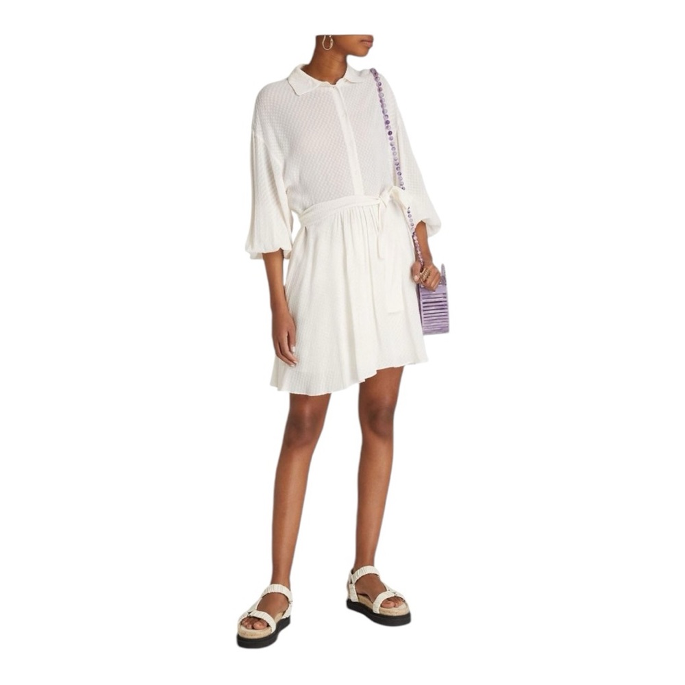 MAJE | $374 Rialto Ivory Textured Long Sleeve Belted Mini Dress, Size 4 (EU 36) - Picture 2 of 12